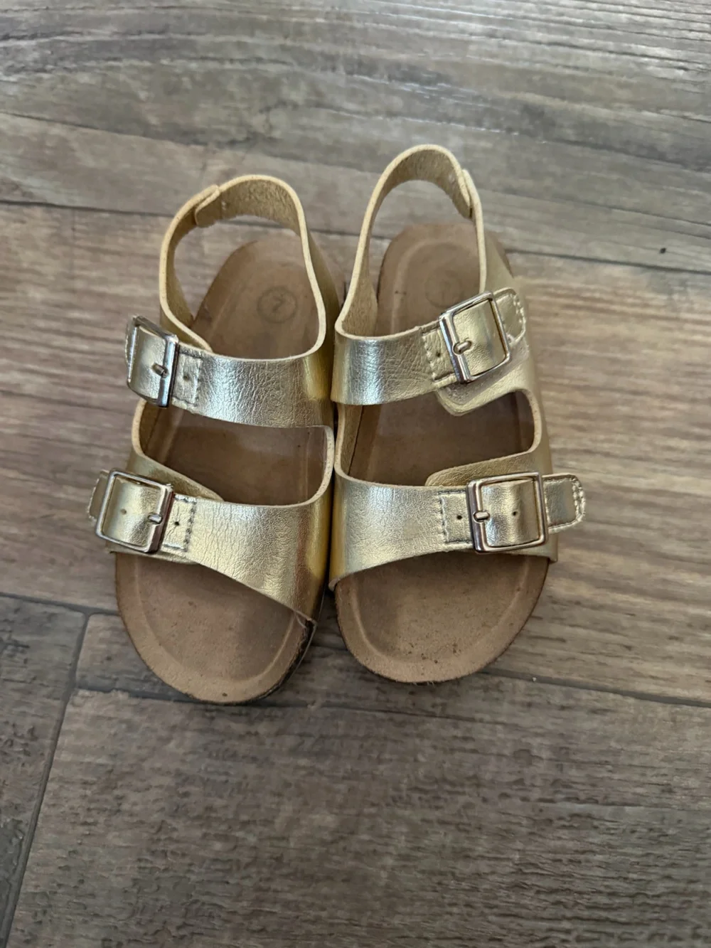 Girls Metallic Gold Double-Strap Buckle Sandals
